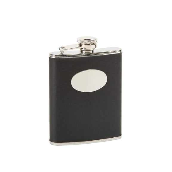 Creative Gifts International  6 oz Stainless Steel Flask with Engraving Plate - Black