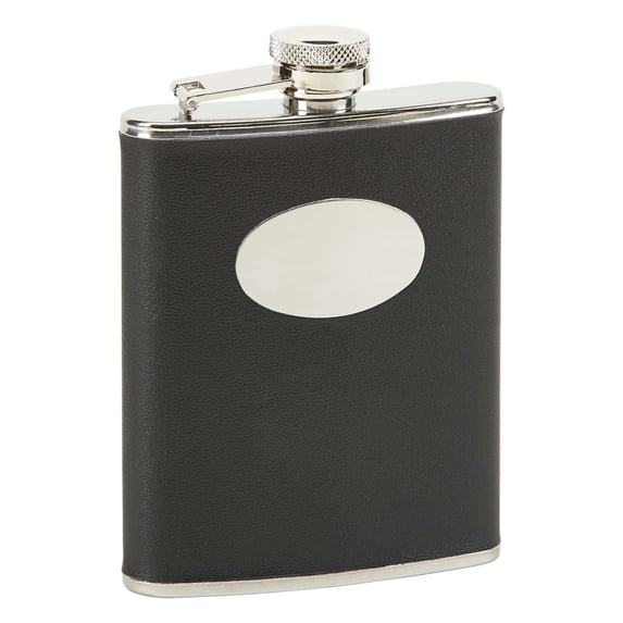 Creative Gifts International 6 oz Stainless Steel Flask with Engraving Plate - Black