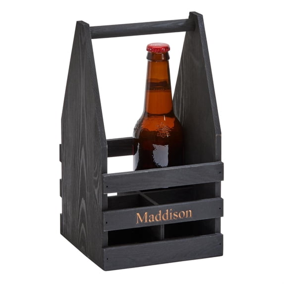 Creative Gifts International Black Wood 4 Bottle Beverage Caddy 11x6
