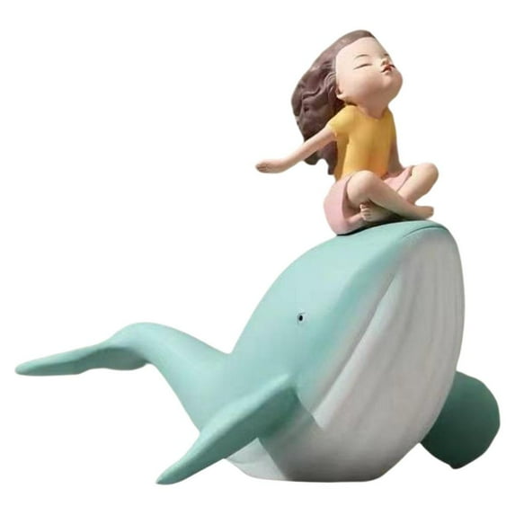Creative Girl and Figurine Sea Animal Statues Home Style Decorative Ornaments for Living Room, Bedroom, Office Desktop, Cabinets - Sitting