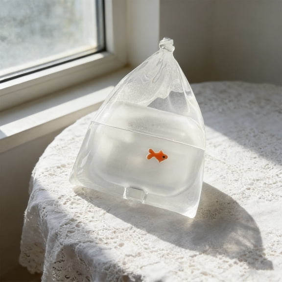Creative Goldfish Water Bag Earphone Case – Transparent Silicone Protective Cover with Floating Fish Design for Wireless Headphones, Cute Desktop Decor & Gift Idea