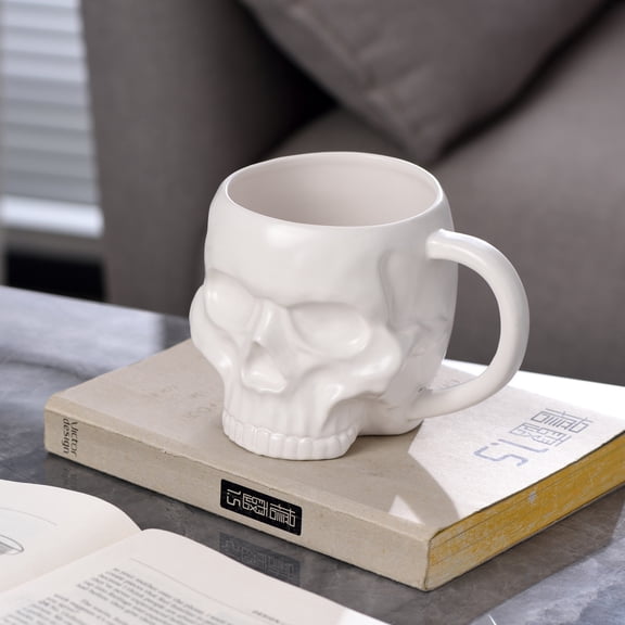 Creative Gothic Novelty Skull Mug , Coffee Tea Cup ,Ceramic Milk Tea Cup Breakfast Morning Mug Water cup-18.6 oz(White)