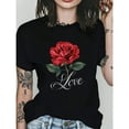 thumbnail image 1 of Creative Graphic Tee,Tops Has Red Rose and'love' Script,Round Neck Regular Fit T-shirts, Size(S-5XL), 1 of 5