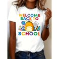 thumbnail image 1 of Creative Graphic Tee,Tops Has"Welcome Back To School"Text With Rainbow Text & Backpack Design,Round Neck Regular Fit T-shirts, Size(S-5XL), 1 of 5