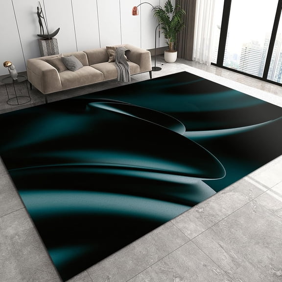 Creative Green Wavy Area Rugs Retro Gradient Lines Rug Indoor Non Slip Noise Cancelling Living Room Boys Bedroom Sports 3x4 Carpet Non-slip Washable Soft Home Decor Modern Durable