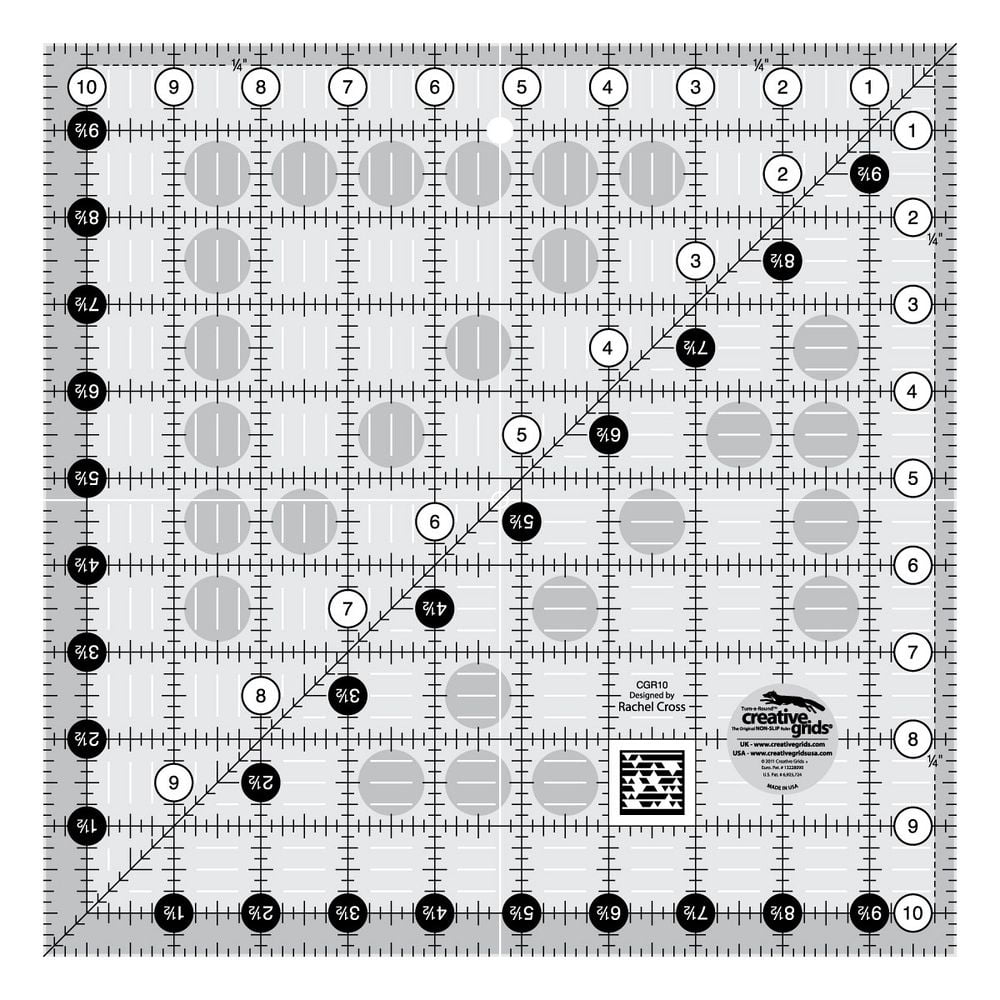 Creative Grids 10.5 x 10.5 Inch Square Quilt Ruler CGR10
