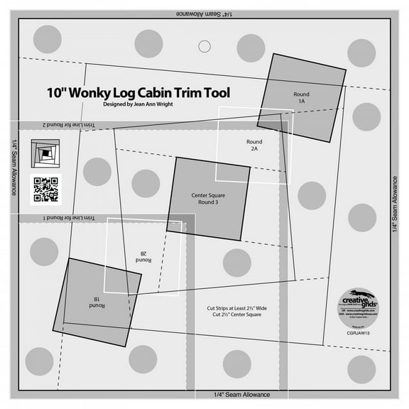 Creative Grids 10in Wonky Log Cabin Trim Tool Acrylic Ruler for Off-Center Log Cabin Blocks