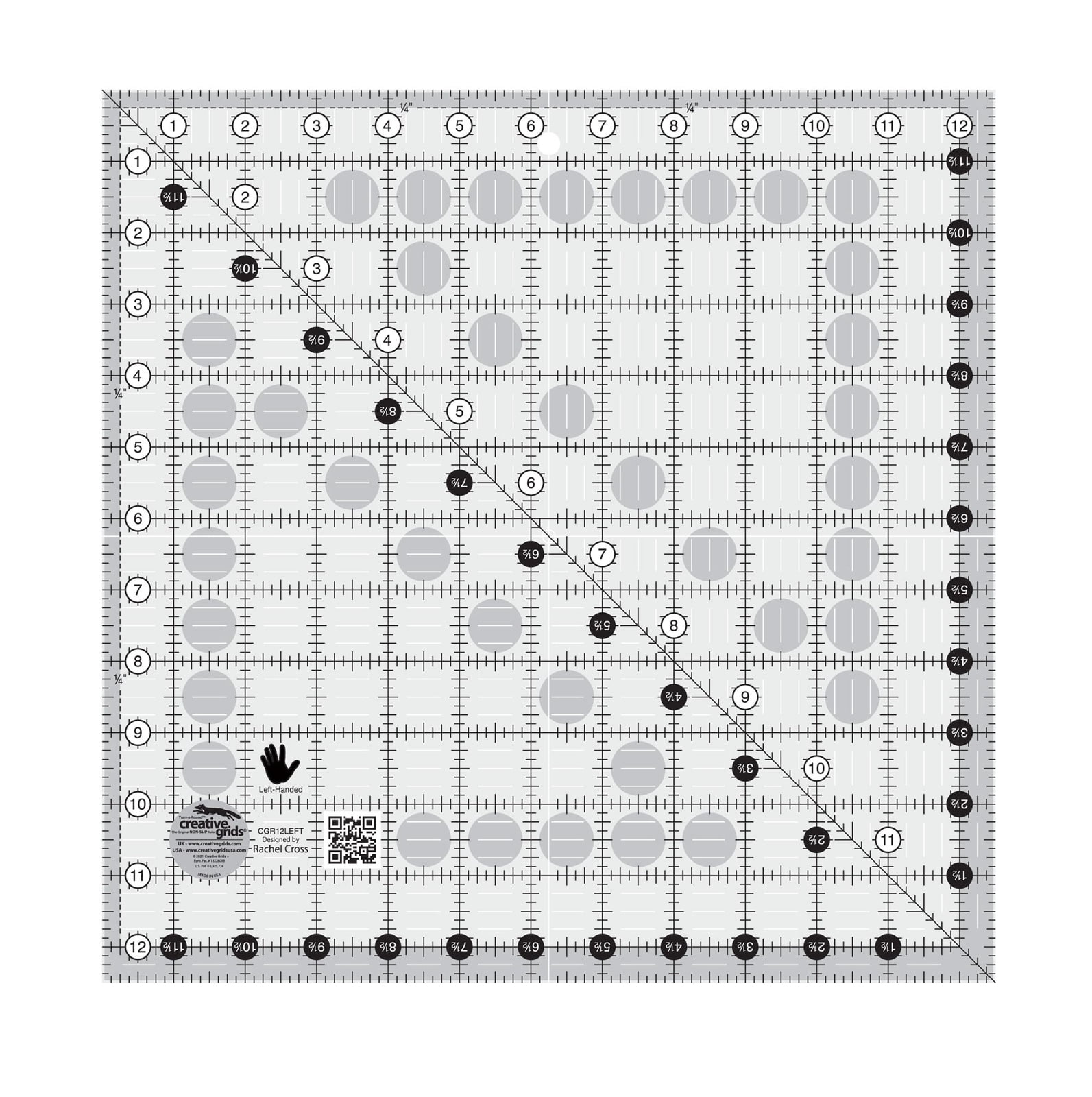 Creative Grids, Left Handed 11-1/2in x 11-1/2in Square Quilt Ruler for ...