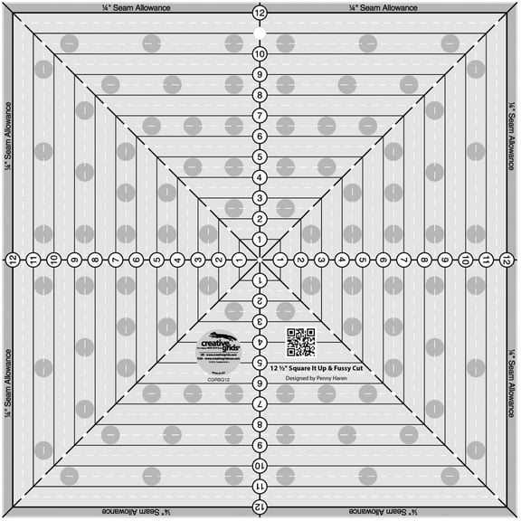Creative Grids 12½in Square It Up or Fussy Cut Quilt Ruler – Acrylic Tool for Centering, Trimming, and Fussy Cutting