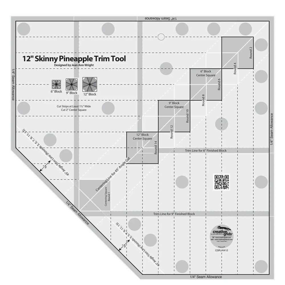 Creative Grids Quilt Ruler 12in Skinny Pineapple Trim Tool