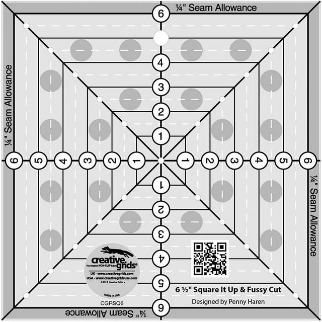 Creative Grids 6-1/2in Square It Up or Fussy Cut Square Quilt Ruler - CGRSQ6