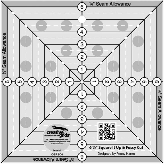 Creative Grids 6-1/2in Square It Up or Fussy Cut Square Quilt Ruler - CGRSQ6