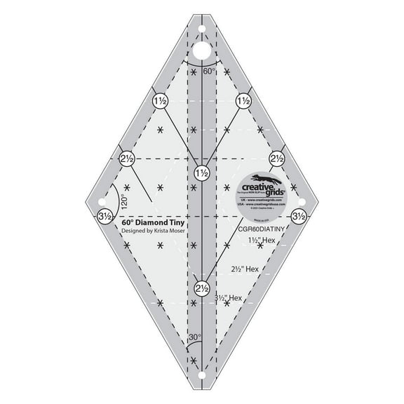 Creative Grids 60 Tiny Diamond Quilt Ruler Acrylic Tool for Miniature Diamonds and Triangle Units