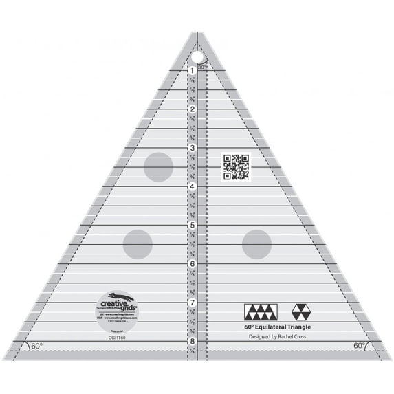 Creative Grids 60 Degree Equilateral Triangle 8" Quilting Ruler Template cgrT60