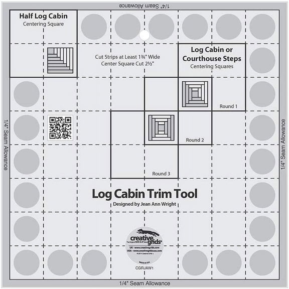 Creative Grids Log Cabin Trim Tool for 8in Finished Blocks Quilt Ruler CGRJAW1