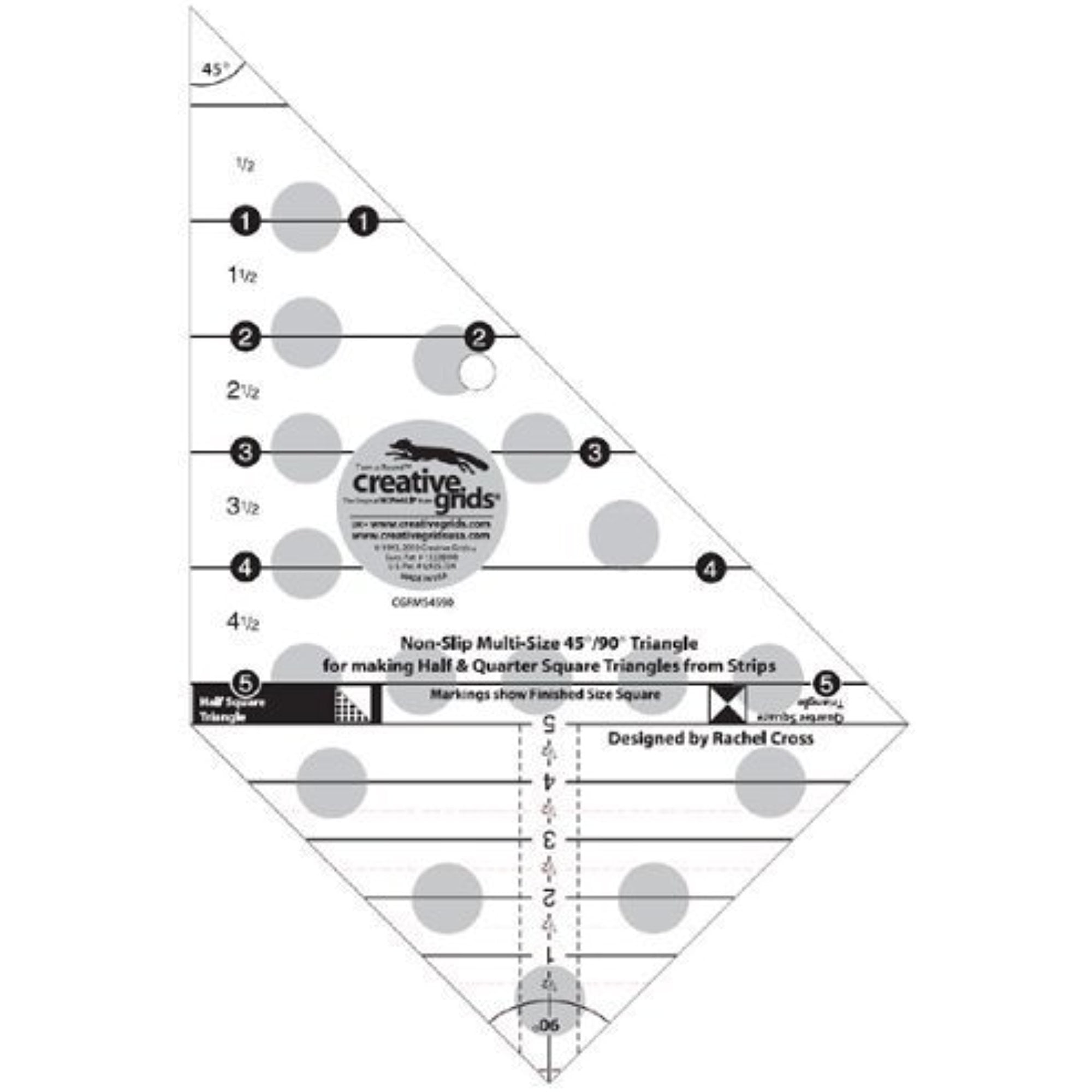 Creative Grids Multi-Size 45 Degree / 90 Degree Triangle Quilt Ruler (CGRMS4590)