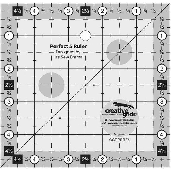 Creative Grids Perfect 5 Ruler – Acrylic Tool for 5in Precut Squares and Precision Piecing