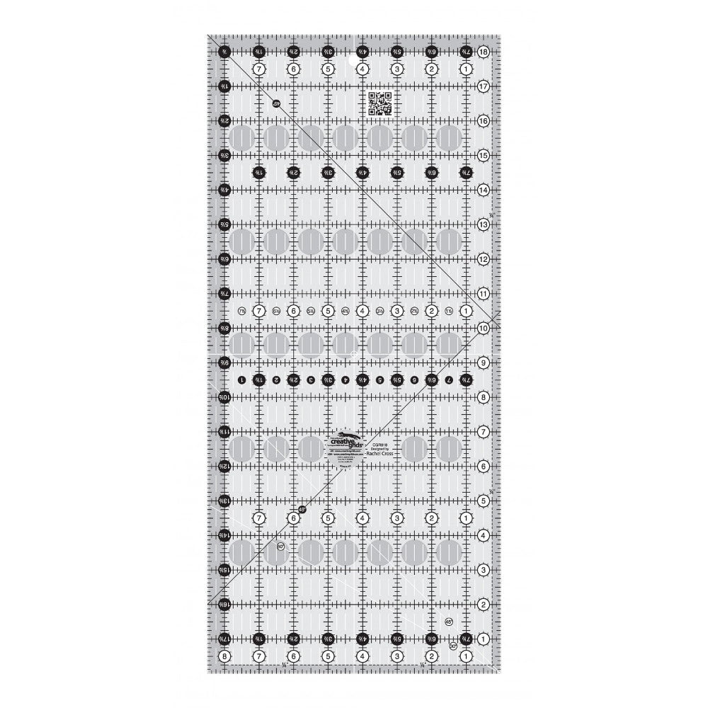 Creative Grids Quilt Ruler 8in x 18in Acrylic Rectangle Ruler with Non-Slip Grip