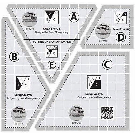 Creative Grids Scrap Crazy 6" Templates Quilt Ruler Set (CGRMT6) – 4-Piece Template Set for Scrap Quilting