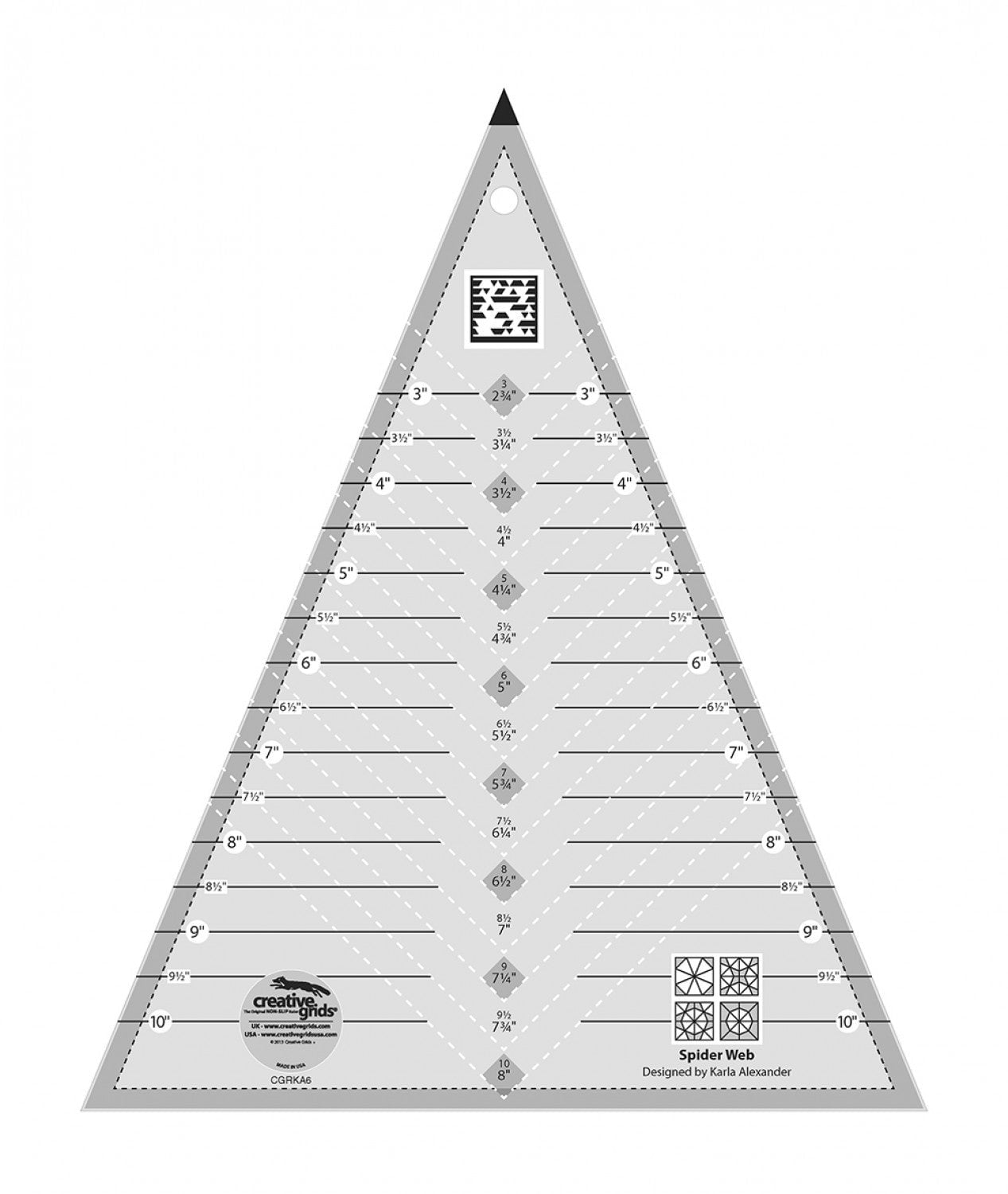 QUILTADDICT Creative Grids Spider Web Triangle Quilting Ruler Template CGRKA6