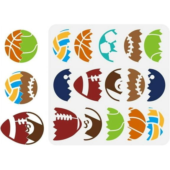 Creative Half Ball Pattern Stencil 11.8x11.8" Half Ball Large Stencils Golf Baseball Soccer Stencils Volleyball Basketball Billiards Stencils Players Split Ball Templates for Home Decor for making