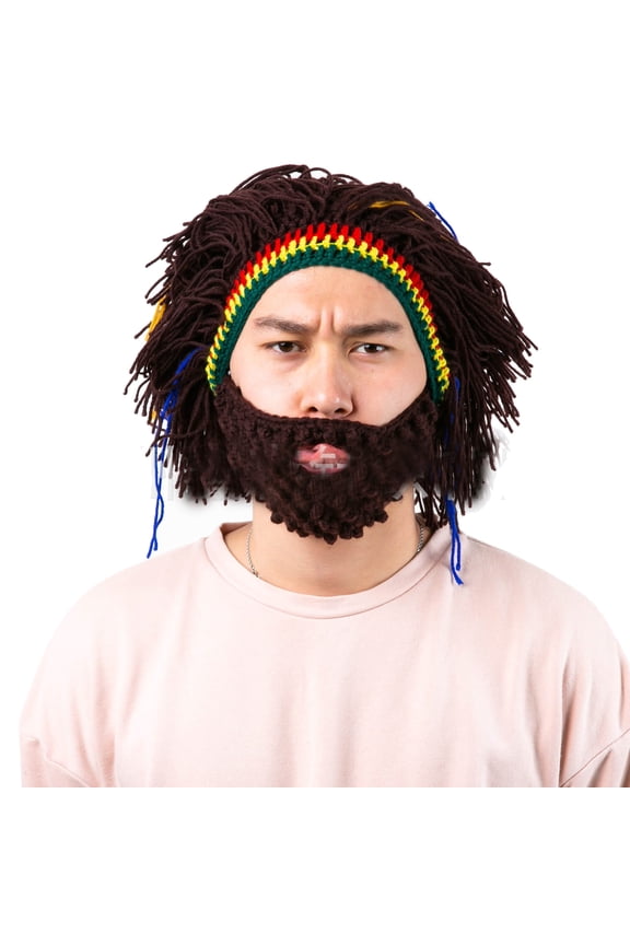 Creative Halloween Knit Beard Hat Funny Knit Hat Wig Beanie Hat Beard Facemask