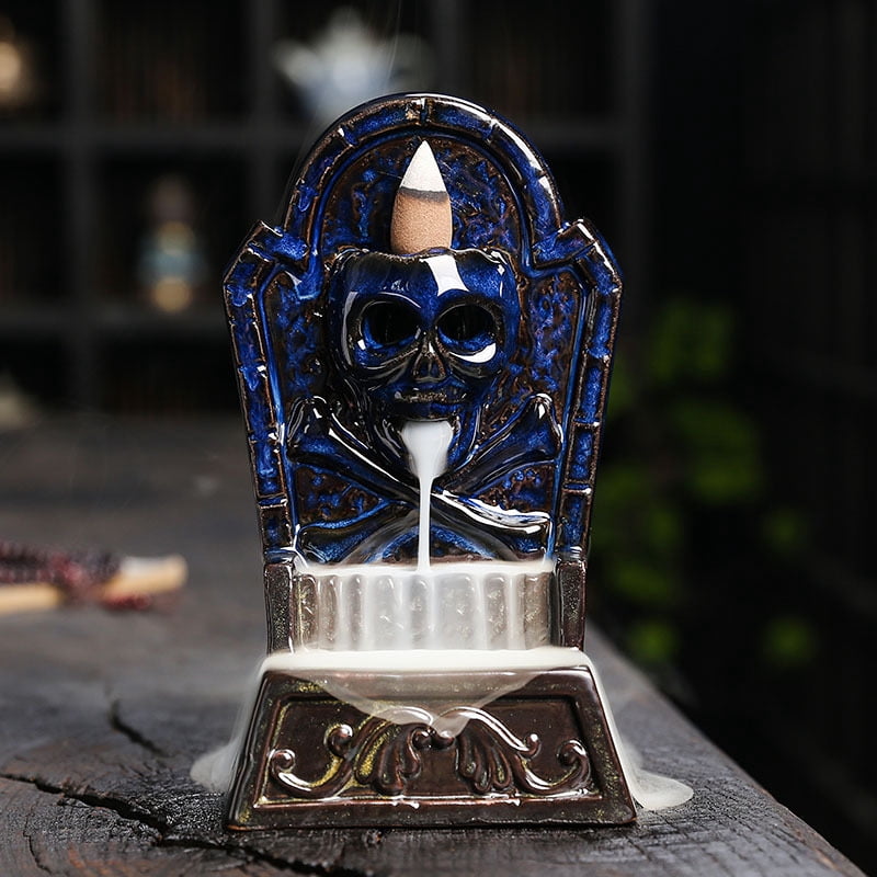 Creative Halloween Skull Incense Burner Waterfall Smoked Incense Holder Ceramic Censer Handicrafts Home Decor Ornaments