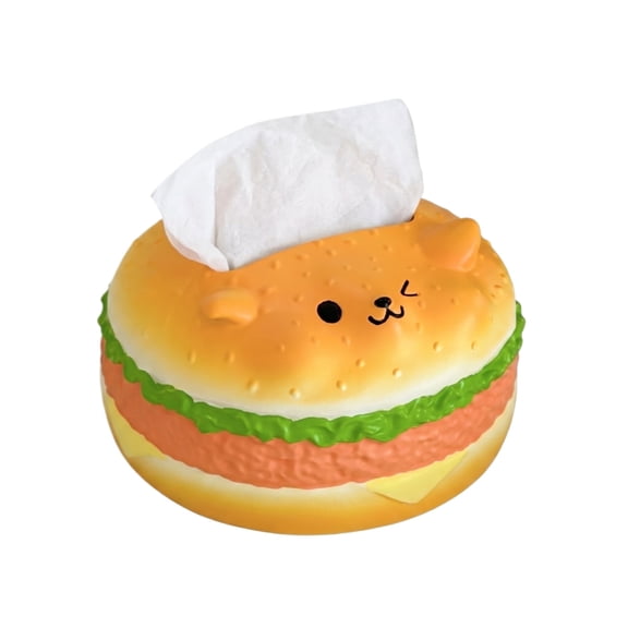 Creative Hamburger Shaped Tissue Box, Decorative Desktop Napkin Dispenser for Tabletop, Unique Food Themed Paper Holder, Stylish Home Decor, A