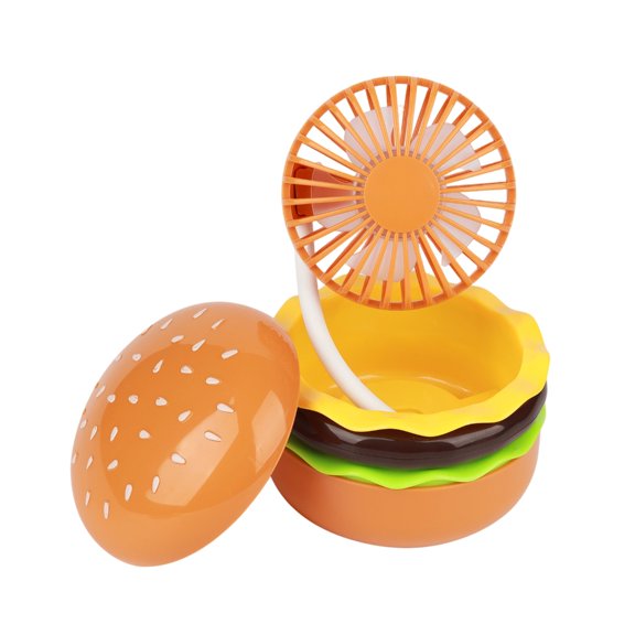 Creative Hamburger Style USB Rechargeable Desk Fan With Flexible Hose Mirror Included For Kids Adults