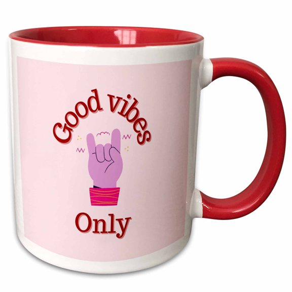 3drose, Creative Hand Design with a Text of Good Vibes Only, 11oz Two-tone Red Mug