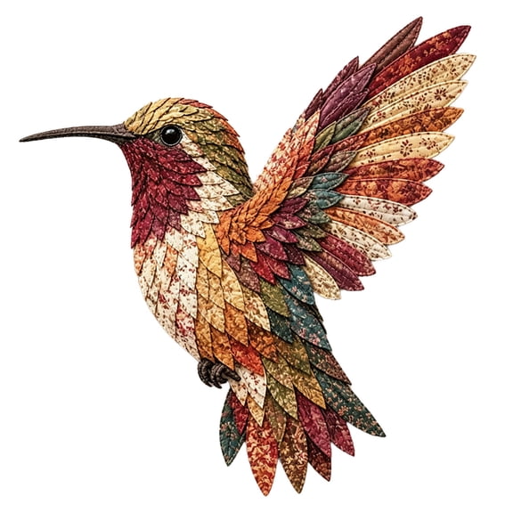 Creative HandSew 3D Patchwork Bird Kit, Colorful Hummingbird Embroidery Craft Set, Fabric Bird Ornament Project, Unique Home Decor Gift