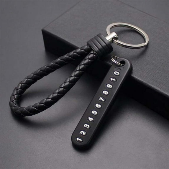Creative Hand Woven DIY Leather Strap Car Key Clip Car Key Holder Lanyard Keyring Phone Number Keychain BLACK