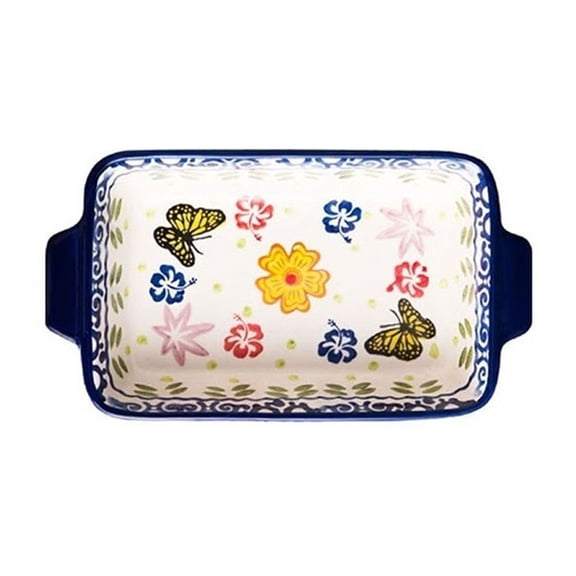 Creative Hand-painted Rectangular Ceramic Baking Dish Western Food Plate Spaghetti Plate Double Ear Baking Dish Vegetable Plate