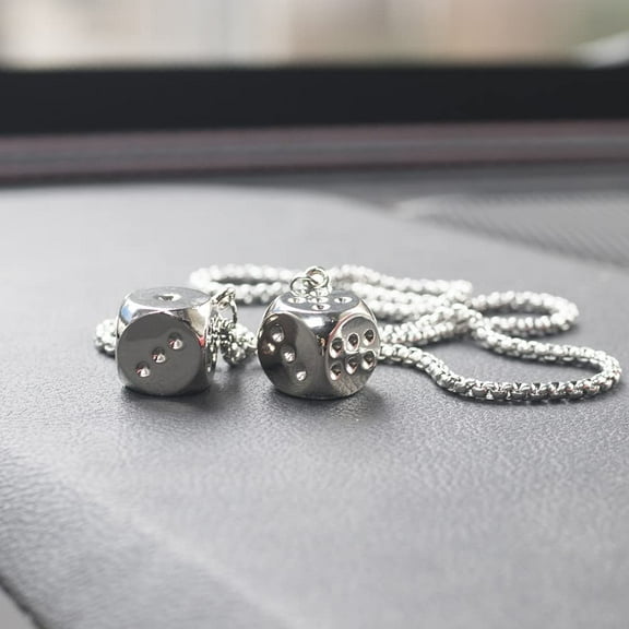 Creative Hanging Dice with Dots, Car Metal Pendant Rear View Mirrors Charms Ornament, Dice Car Accessories for Car, SUV, etc, Silver