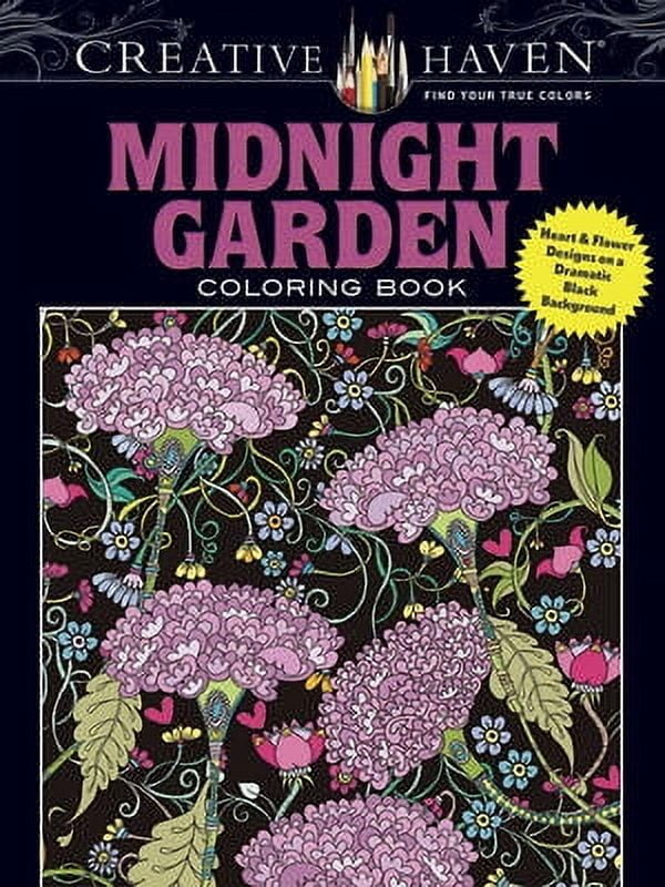 Creative Haven Midnight Garden Coloring Book: Heart & Flower Designs on ...
