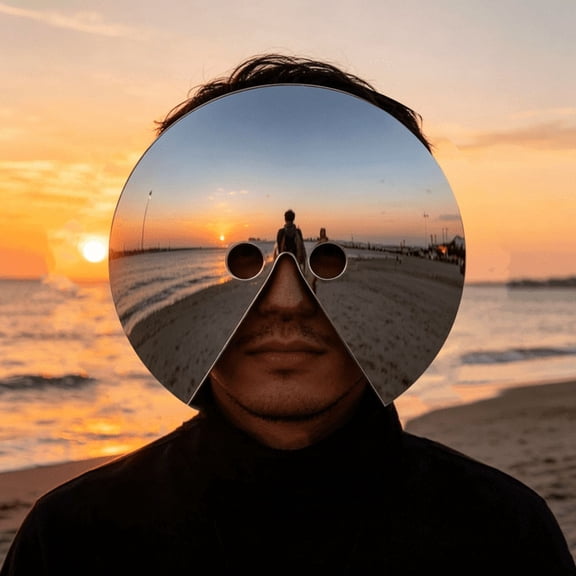 Creative Head-Mounted Mirror Mask, Reflective Face Photography Prop for Surreal Travel Selfies, Unique Party & Festival Accessory