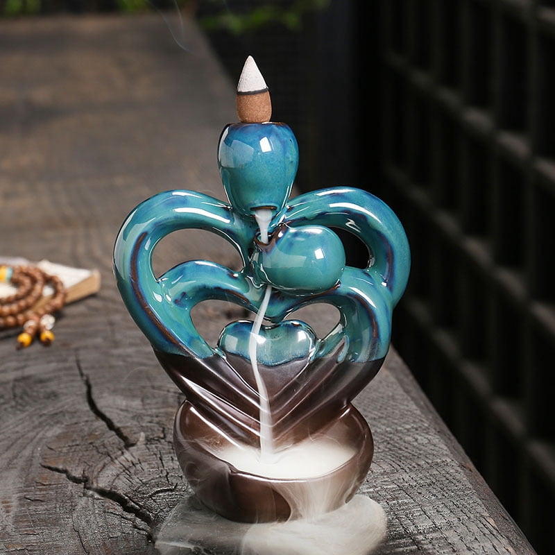 Creative Heart Shaped Backflow Incense Burner Reflow Sandalwood Censer Holder Ornaments Aromatherapy Incense Burner for Yoga Room Home Decor