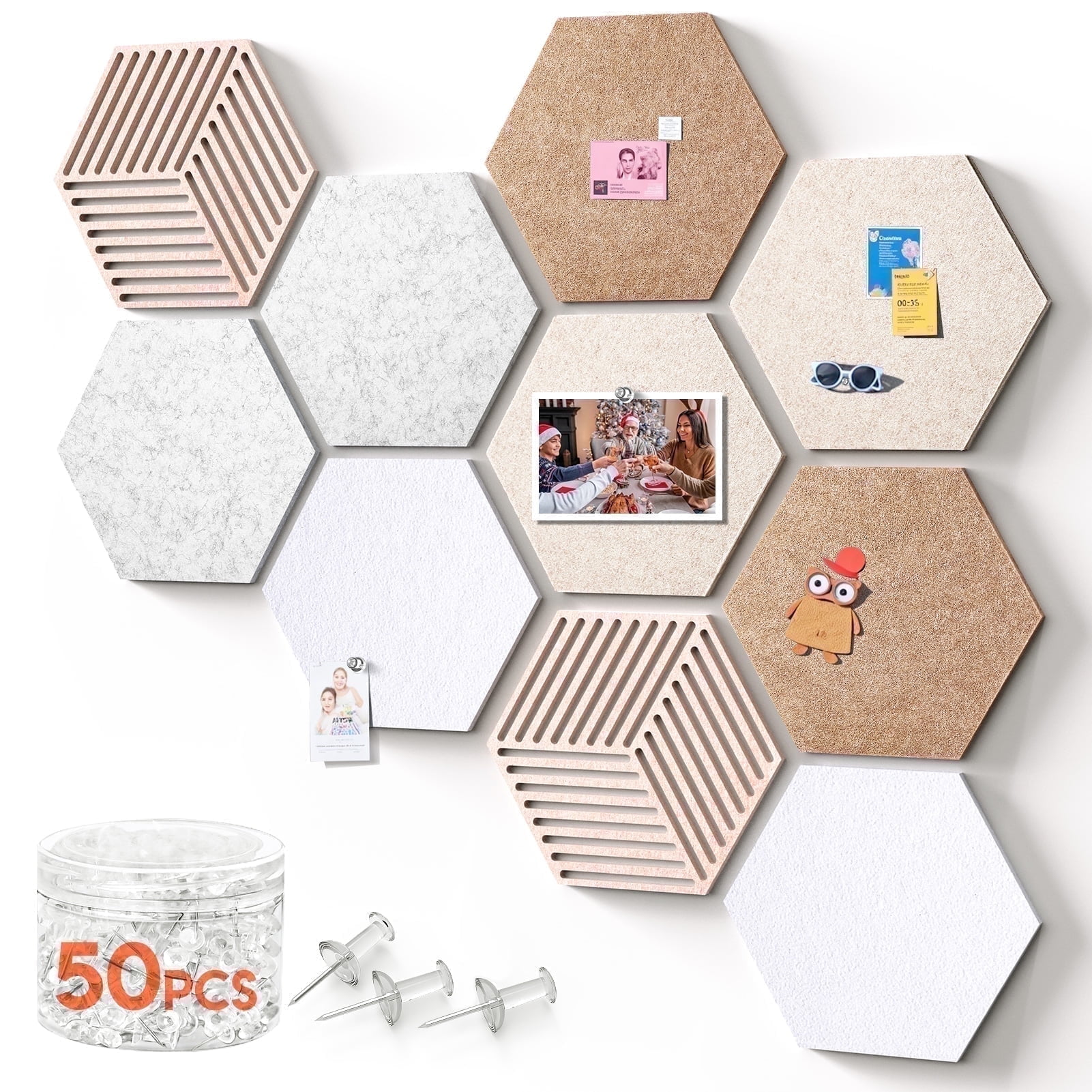 FOX FAIRY Hexagon Cork Boards for Walls Decor 10 Pack with 50 Pins,Pin Board for Office 11.8"x 10.2",Home & Classroom Wall Decor