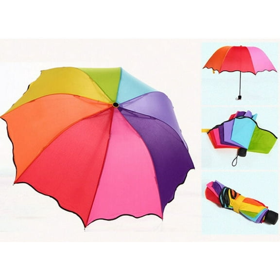 Creative High Quality Weave Edge Sunny and Rain Candy Color Sunshade Folding Umbrellas (Rainbow)