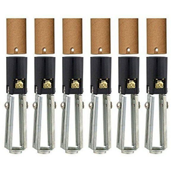Creative Hobbies 10026 Chandelier Lighting Fixture Socket, 3.75" to 5" Adjustable Height Candelabra E-12 with Cardboard Insulator and 1/8 IP Threaded Hickey, 75W-125V, 6-Pack
