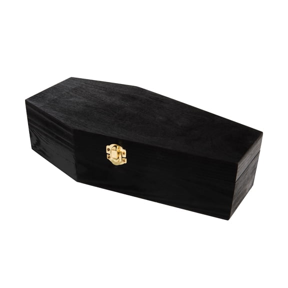 Creative Hobbies 12" Black Painted Wood Coffin Box - Halloween Coffin Box, Fillable Hinged Box for Halloween Décor, Party Favor, Goth, Doll Coffin, Pet Casket…
