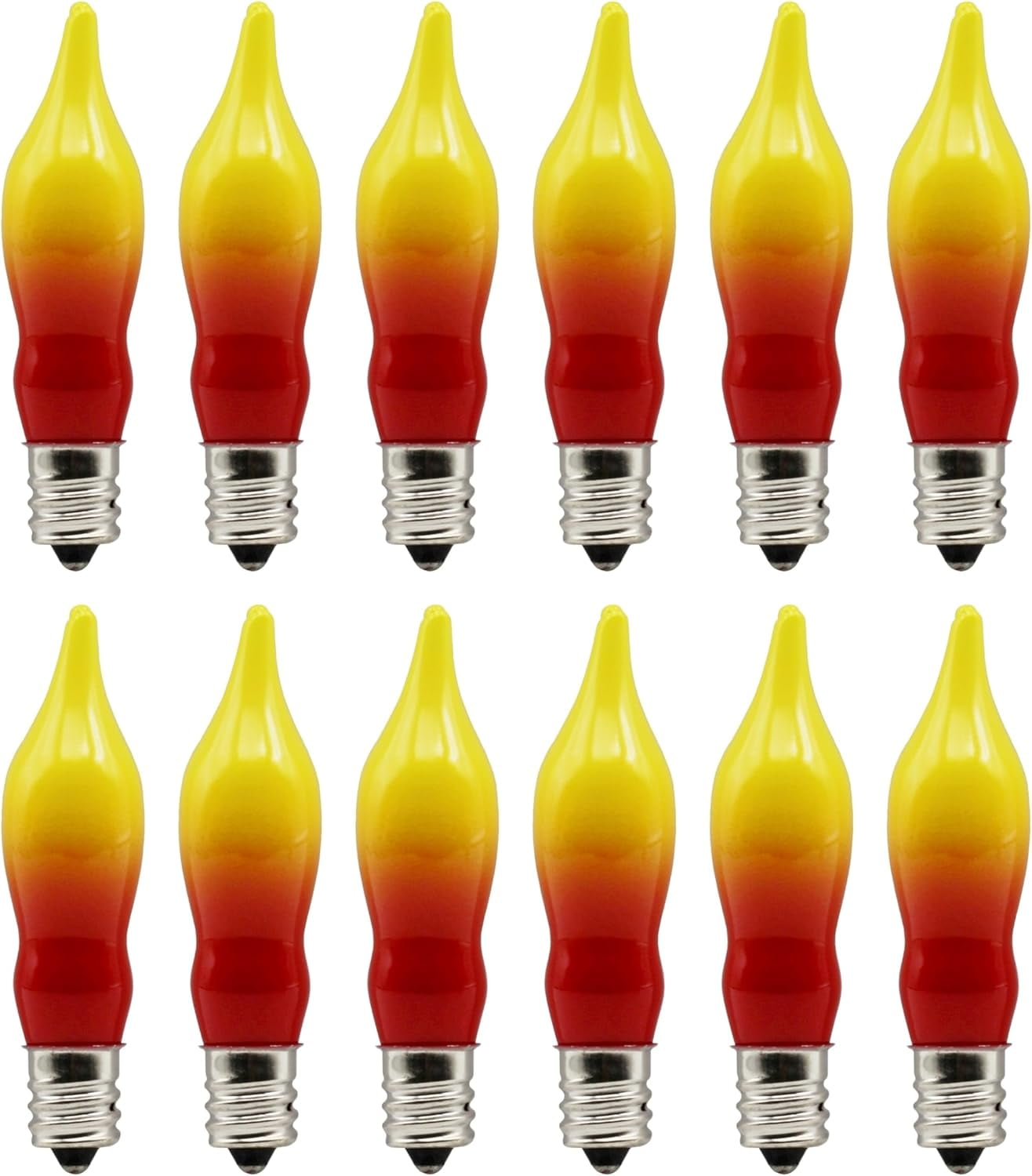 12 Pack Orange & Red Flame Tip Incandescent Bulbs, 7W 120V, E12 Candelabra Base, Perfect for Electric Window Candles, Chandeliers, Sconces, Halloween & Fall Dcor