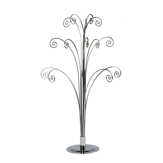 Creative Hobbies 20 Inch Tall Ornament Display Tree, Bright Siver Chrome Plated, Holds 15 Ornaments