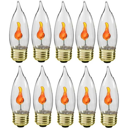 Creative Hobbies® 3 Watt Flicker Flame Light Bulb - Flame Shaped, Flickering Orange Glow for Unique Ambience - E26 Standard Base, Box of 10