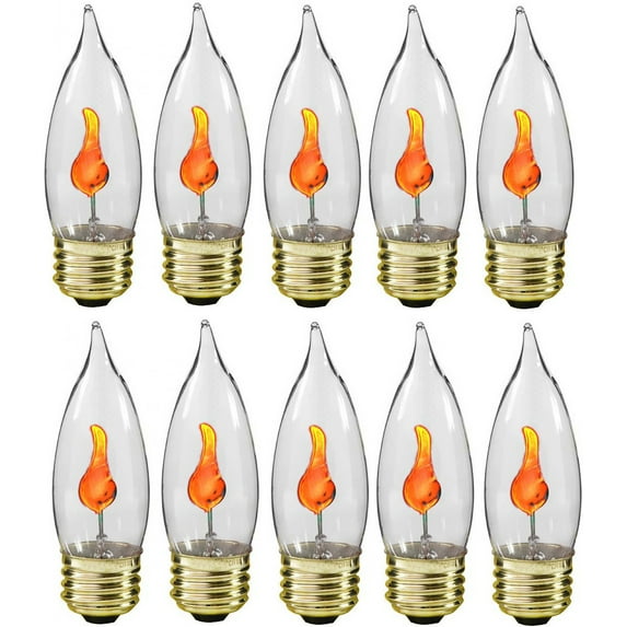 Creative Hobbies® 3 Watt Flicker Flame Light Bulb - Flame Shaped, Flickering Orange Glow for Unique Ambience - E26 Standard Base, Box of 10