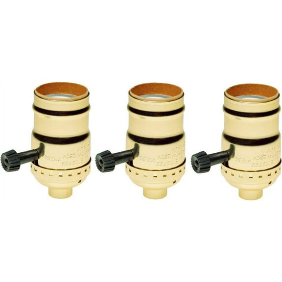 Creative Hobbies 7070 Two Circuit Turn Knob Lampholder Sockets For Controling Two Lamp Sockets, Standard Base, Gold Metal Shell Incandescent Replacement Lampholders, Pack of 3 Sockets