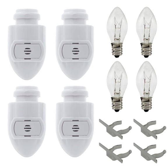 Creative Hobbies Auto On Sensor Plug in Night Light Module Includes 4 Bulbs and 4 Metal Clips, Great for Making Your Own Decorative Night Lights, Pack of 4