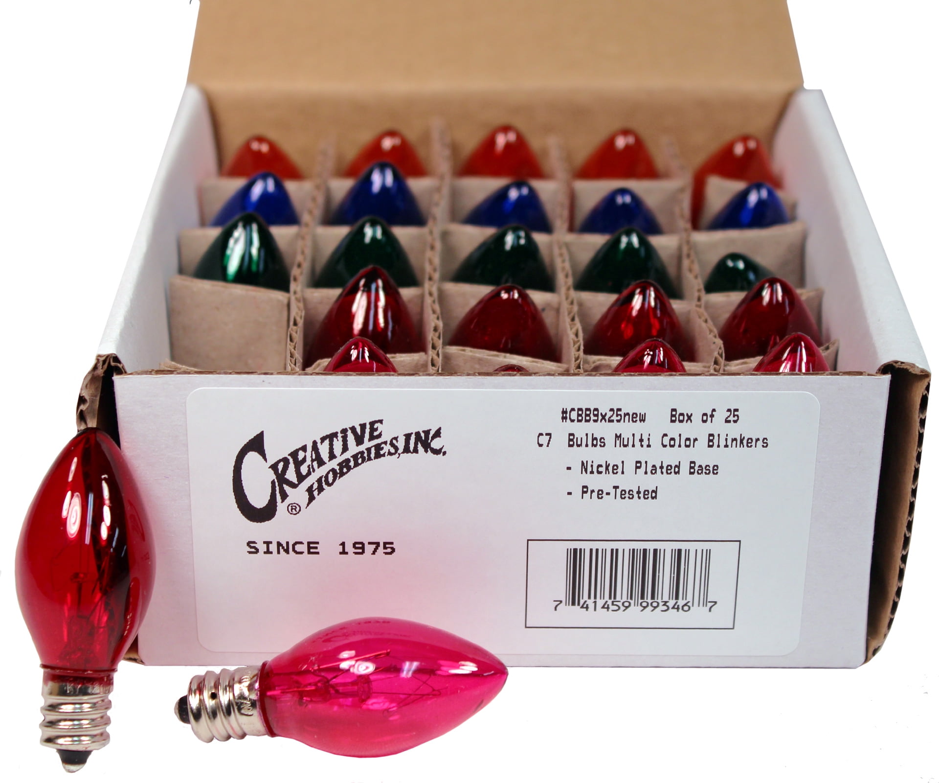 Creative Hobbies Box of 25 Colored Blinking Light Bulbs, 7W, C7