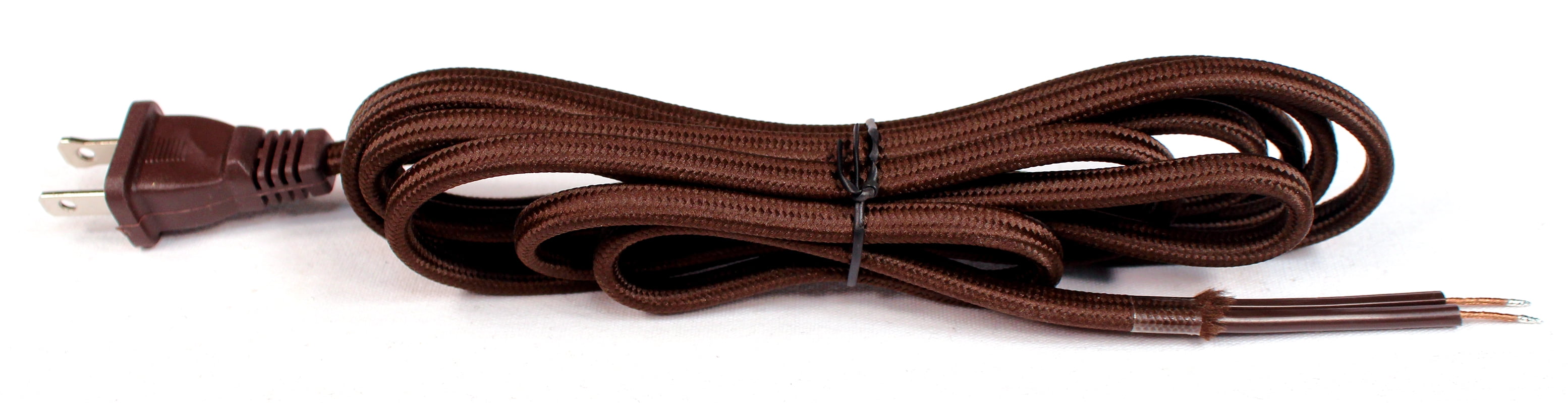Brown Rayon Cloth Covered Electric Lamp Cord with End Plug - 8 Foot