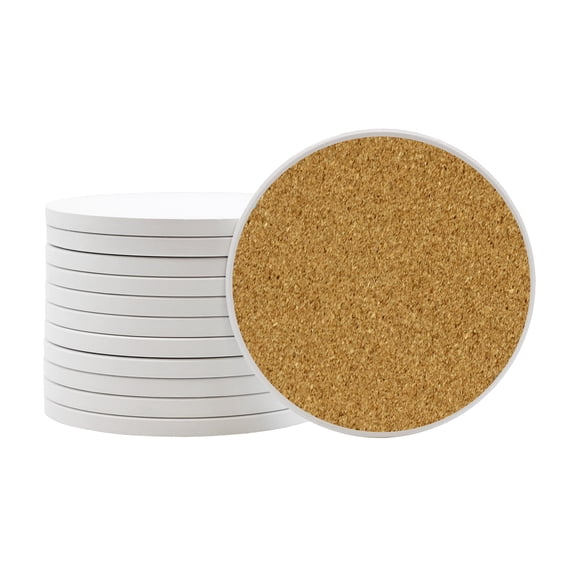 Creative Hobbies Ceramic Tiles for Crafts and Coasters - 4" Round Tiles with Cork Backers | Pack of 12